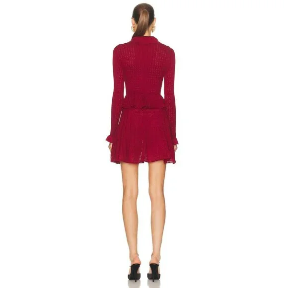 self-portrait Pointelle Knit Mini Dress in Burgundy - Picture 4 of 4